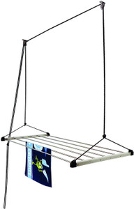Homwell Steel Ceiling Cloth Dryer Stand 6 Pipe X 6 Feet Full Frame Rope Hanger Hook