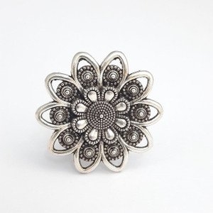 Yash Jewels Emporium Silver-Plated Oxidised Flower Ring Brass Silver Plated Ring