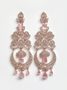 ZENEME Rose Gold Plated & Pink American Diamond Studded Crystal Brass Drops & Danglers
