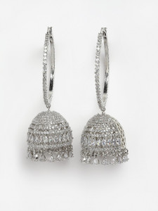 ZENEME ZENEME Rhodium Plated Silver Toned White American Diamond Earrings Crystal Brass Drops & Danglers