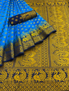 shopindiakart Woven Kanjivaram Nylon, Pure Silk Saree