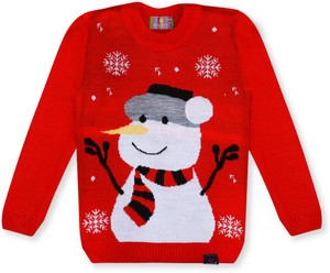 Knitco Printed Round Neck Casual Baby Boys & Baby Girls Red Sweater