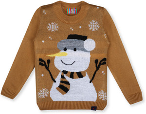 Knitco Printed Round Neck Casual Baby Boys & Baby Girls Brown Sweater