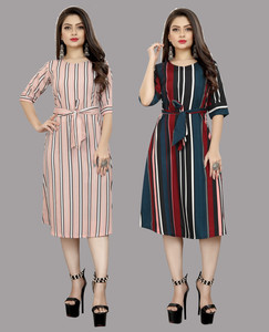 Hiral Creation Women A-line Green, Pink Knee Length Dress