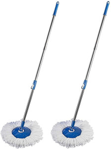 HALSEY Broom Handle Stick with Microfiber Head Mop Refill Steel Pole for 360°Pack of 02 Mop Head and Rod