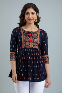 DIPANI Casual Printed Women Dark Blue Top