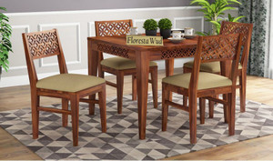 Floresta Wud Premium Quality Sheesham Solid Wood Dining Table Set Solid Wood 4 Seater Dining Set