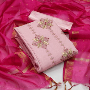 DnVeens Chanderi Embellished, Self Design Salwar Suit Material