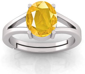 TODANI JEMS Certified 7.25 Ratti Pukhraj Guru Graha Rashi Ratan Panchdhatu Ring Metal Sapphire Silver Plated Ring
