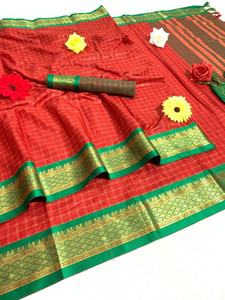 fionnenterprise Checkered Daily Wear Cotton Silk Saree
