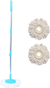 क्लीनअप Spin Mop Rod Stick, 360 Degree Steel Rod Wet & Dry Mop With 2 Microfiber Refill मोप रोड