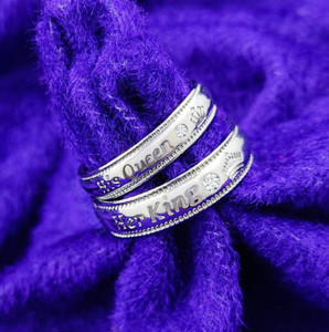 BlueShine Adjustable King Queen Couple Ring for lovers Silver valentine gift & proposal Alloy Cubic Zirconia Silver Plated Ring Set
