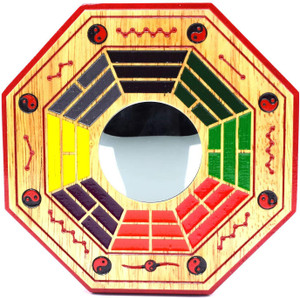 SWISS WONDER Feng Shui Bagua Pakua Convex Round Wall Mount Mirror for Vastu Positive Decorative Showpiece  -  15.24 cm