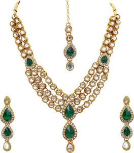 Chrishan Alloy Gold-plated White, Green Jewellery Set