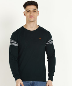 रेमंड पुरुषों के लिए कैज़ुअल सेल्फ डिज़ाइन गहरा हरा क्रू नेक स्वेटर