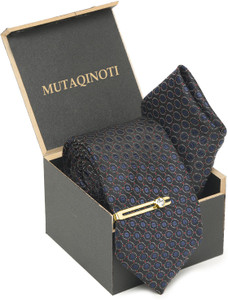 MUTAQINOTI Italian Blue Style Silk Necktie Set With Pocket Square & Gold Tie Pin Woven Tie