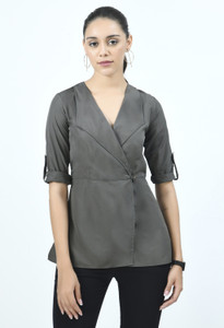 V&M Casual Solid Women Grey Top