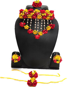 KANDK KREATION Fabric Yellow, Red Jewellery Set