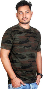 Fonicy Military Camouflage Men Round Neck Multicolor T-Shirt