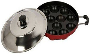 Swarambh Delightful 12 Cavity Red Appam Patra Paddu Maker with Lid Paniarakkal with Lid 1 L capacity 23 cm diameter