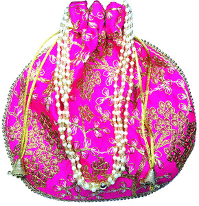 Sei Bella Women's Ethnic Traditional Rajasthani Velvet Embroidery Mirror Gota patti Potli Bag/Purse/Bridal Wedding Clutch Potli
