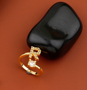 Jewel WORLD R name letter stylish Gold-plated ring for women & girls Alloy, Brass Cubic Zirconia Gold Plated Ring