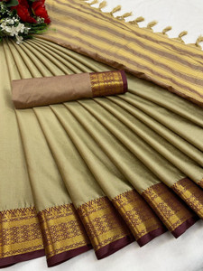 FASHIONVED Checkered Chettinadu Cotton Silk Saree