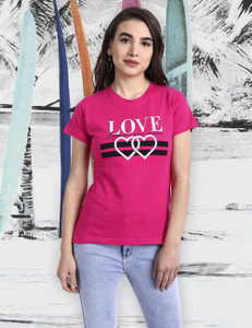 Fabflee Typography Women Round Neck Pink T-Shirt