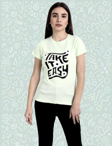 Fabflee Typography Women Round Neck Light Green T-Shirt