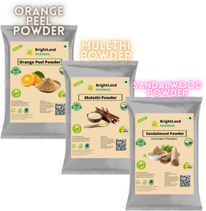 Brightland Pure&Natural Orange Peel Sandalwood Powder (Chandan) and Mulethi Powder for Skin and Face [100gm Each]