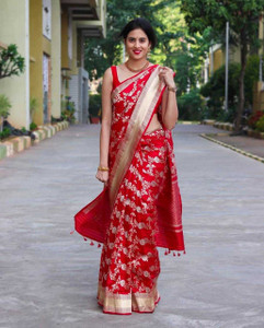 PHEASANT Printed, Woven, Embellished, Applique, Dyed Banarasi Silk Blend, Art Silk Saree