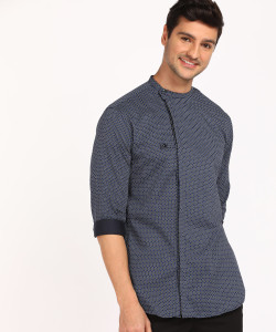 V DOT BY VAN HEUSEN Men Printed Festive Dark Blue Shirt