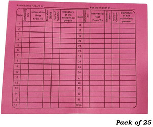 JSMSH Paper Attendance Card for Daily Payroll Wages- Attendance Record-Big Size
