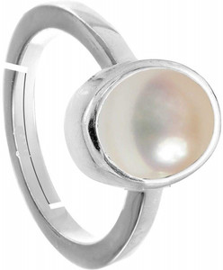 Akshita gems South Sea Pearl 10.00 Ratti / 9.00 Carat Natural Pearl Gemstone Moti Adjustable Brass Pearl Silver Plated Ring