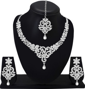 Atasi International Alloy Rhodium Silver, White Jewellery Set