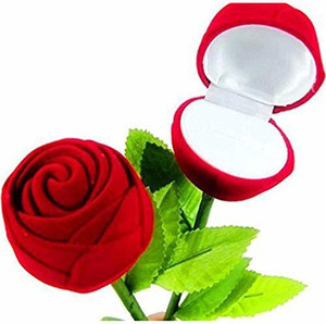 MYKI Velvet Maroon Rose Ring Box For Women, Girls & Loved Ones Gift, Engagement, Weddings, Birthday, Parties and any other occasion, Single Box Without Ring - Valentin Gift For Girls & Boys Ring Box Jewellery Vanity Box (Red) Valentine, Wedding, Engagement Vanity Box
