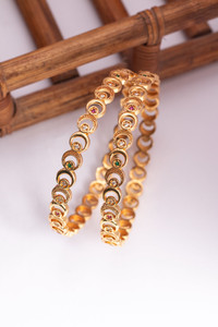 AK Metal, Brass Cubic Zirconia, Diamond, Ruby Gold-plated Bangle Set