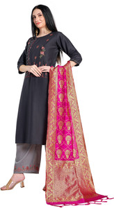 omkar fashion Silk Blend Woven, Self Design, Embellished Women Dupatta