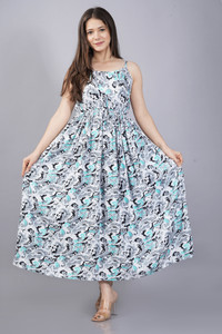 Bhawanaprint Women Skater Grey Maxi/Full Length Dress