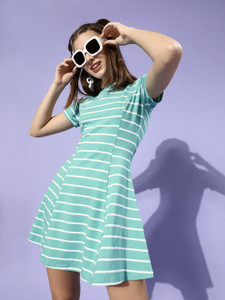 KASSUALLY Women Bodycon Green, White Dress
