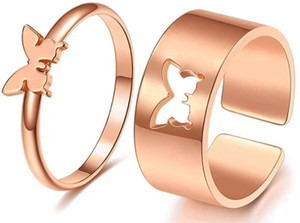 Adhvik Valentine's Day Couple Matching Promise Butterfly Adjustable Finger Rings Set Stainless Steel Ring