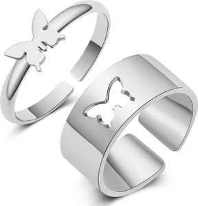De-Ultimate Valentine's Day Adjustable Couple Promise Matching Butterfly Finger Rings Set Stainless Steel Ring Set