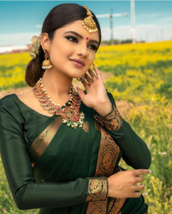 ZILVIRA Printed, Woven, Embellished, Applique, Paisley, Dyed Paithani Jacquard, Art Silk Saree
