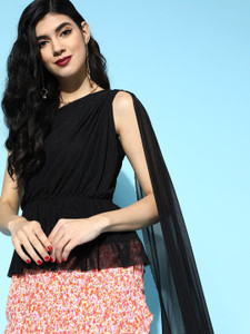 SASSAFRAS Casual Solid Women Black Top