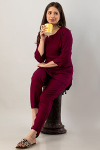 HANDISH Women Solid Purple Top & Pyjama Set