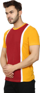 RED CLOVER Colorblock Men Round Neck Maroon, Yellow T-Shirt