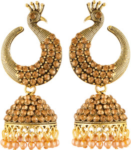 थ्रिल्ज़ Golden Earrings Peacock Designs Earrings Gold Plated Jhumka Earrings Cubic Zirconia, Pearl Brass Earring Set