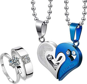 NICELIFE COLLECTIONS Stainless Steel Sterling Silver Black Jewellery Set