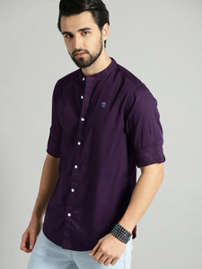 FUBAR Men Solid Casual Purple Shirt