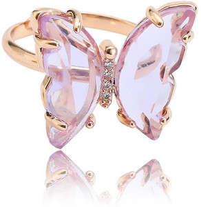Vembley Lovely Gold Plated Purple Crystal butterfly Ring For women and Girls Alloy Gold Plated Ring